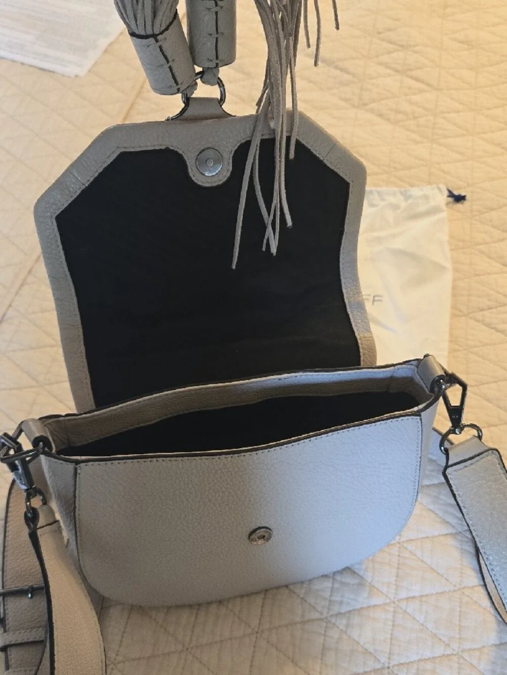 Rebecca Minkoff Light Gray Braided Tassel Leather Crossbody- Excellent Condition